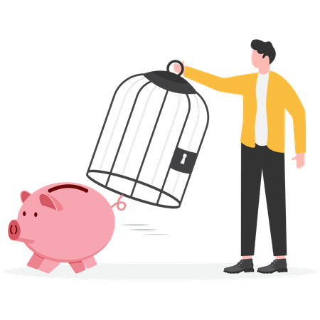 Businessman trying to catch piggy bank  Illustration