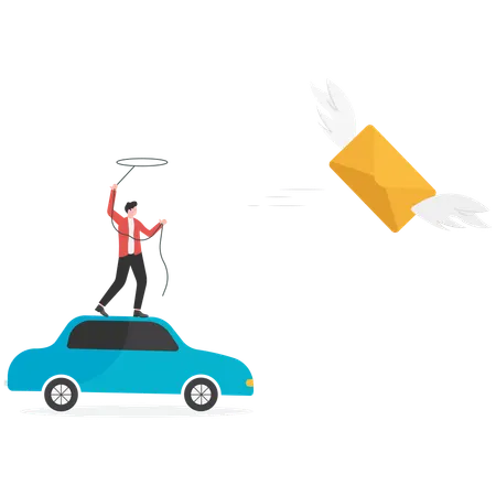 Businessman trying to catch the mail  Illustration