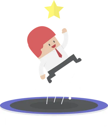 Businessman trying to catch the star by jumping on trampoline Illustration