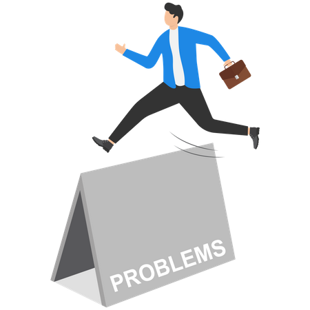 Businessman trying to climb over problems  Illustration