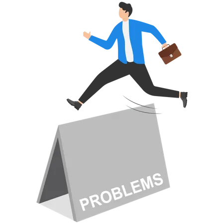 Cartoon Businessman Trying To Climb Over High Wall With Text Problems Vector Illustration On Overcoming Challenging Problems And Adversity In Business Concept Illustration