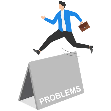 Businessman trying to climb over problems  Illustration