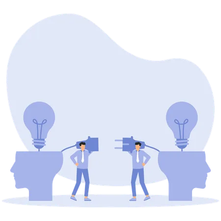 Businessman trying to connect plug light bulb  Illustration