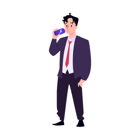 Businessman trying to get active with off energy drink  Illustration