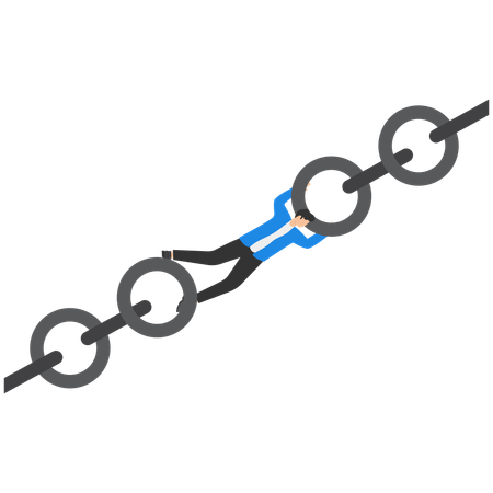 Businessman trying to hold broken chain together  Illustration