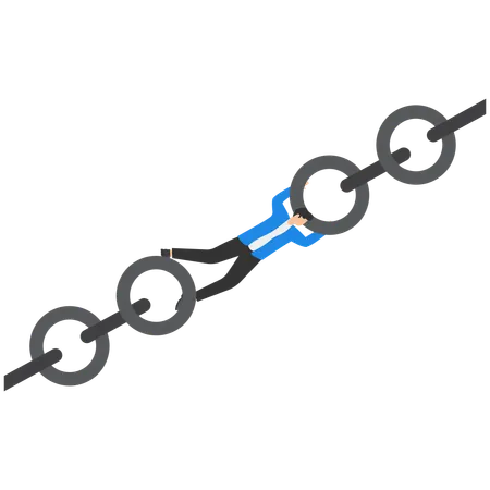 Businessman trying to hold broken chain together  Illustration
