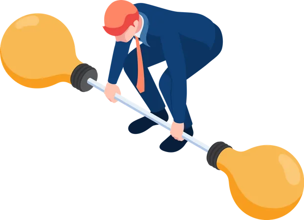 Businessman trying to lift idea barbell weight up Illustration