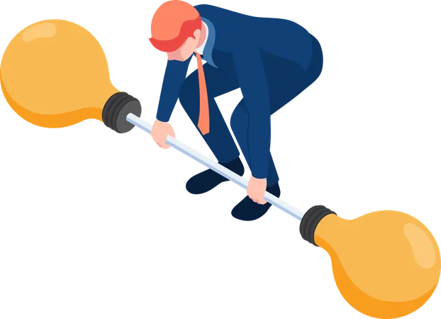 Businessman trying to lift idea barbell weight up  Illustration
