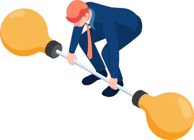 Businessman trying to lift idea barbell weight up  Illustration