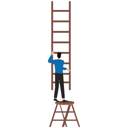 Businessman trying to move from ladder to another one beside  Illustration