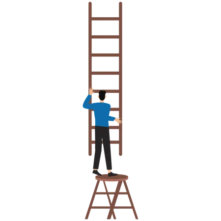 Businessman trying to move from ladder to another one beside  Illustration