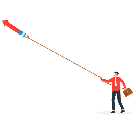 Businessman trying to Pull the boost arrow  Illustration