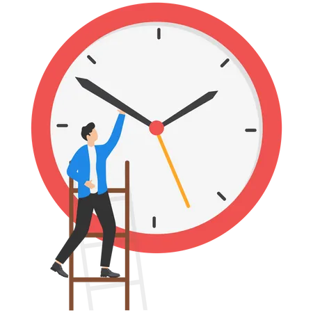 Businessman Trying To Set A Big Clock Vector Illustration Time Management Deadline 일러스트레이션