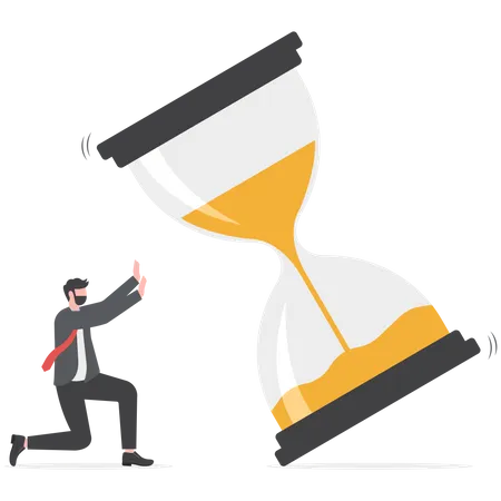 Businessman trying to stop hourglass before it falls  Illustration
