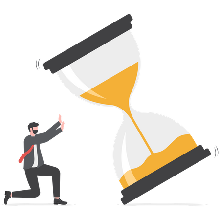 Businessman trying to stop hourglass before it falls  Illustration