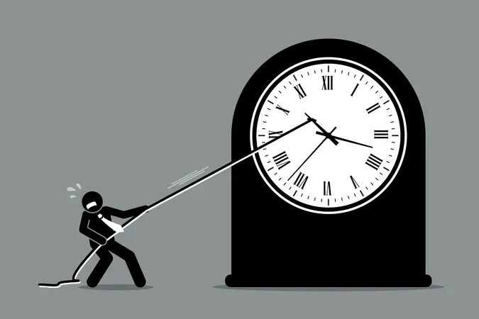 Businessman trying to stop the clock from moving Illustration