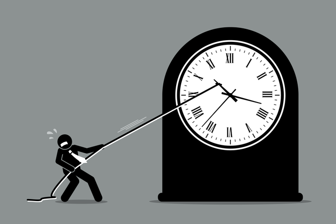 Businessman trying to stop the clock from moving  Illustration