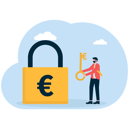 Businessman trying to unlock business deals with success key  Illustration