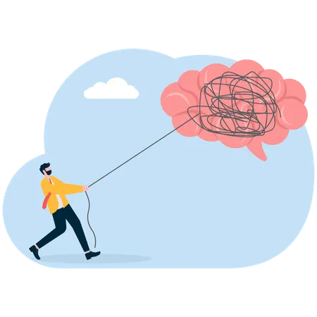 Businessman trying to unravel tangled rope from giant head  Illustration