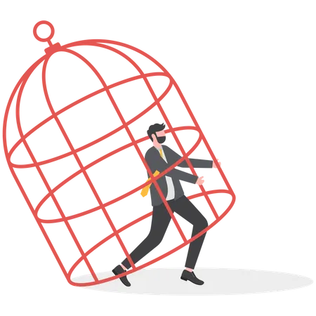 Businessman trying unlocking cage and comfort zone  Illustration