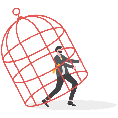 Businessman trying unlocking cage and comfort zone  Illustration