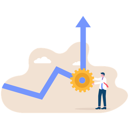 Businessman turn gear cog to manage change direction arrow  Illustration