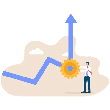 Businessman turn gear cog to manage change direction arrow  Illustration