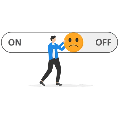 Businessman turn off emotion switch on human head  Illustration