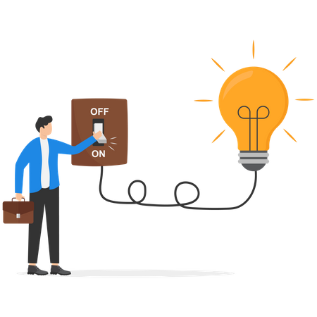 Businessman turn on lightbulb switch to lit up idea  Illustration