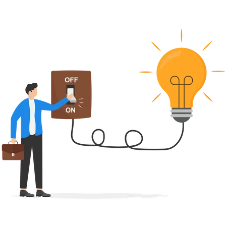 Businessman turn on lightbulb switch to lit up idea  Illustration