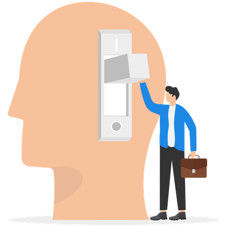 Businessman turned switch on in giant head  Illustration