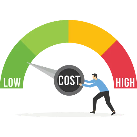 Businessman turning cost dial to low  Illustration