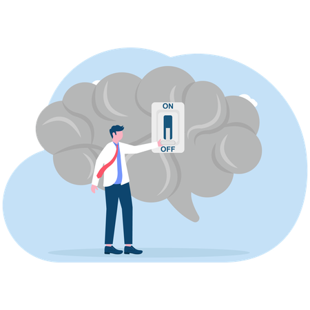 Businessman turning off switch in human brain  Illustration