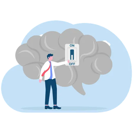 Businessman turning off switch in human brain  Illustration