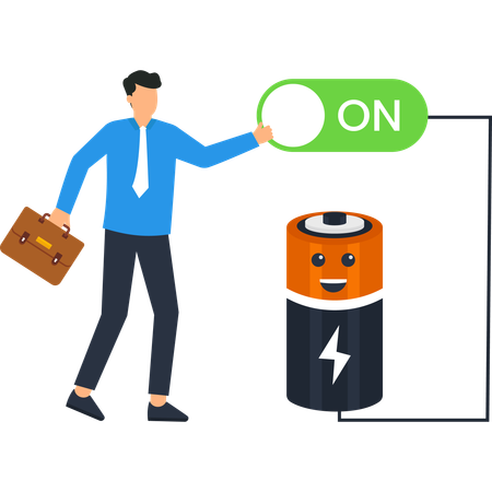 Businessman Turning On Battery Power  Illustration