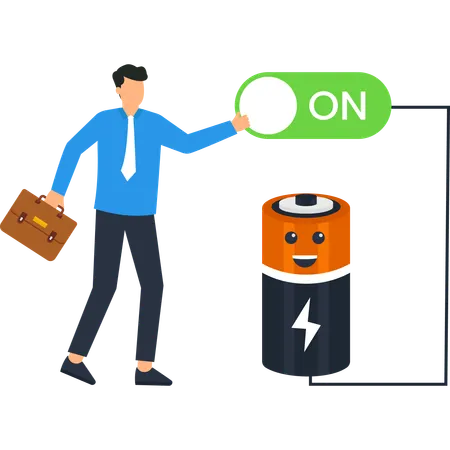 Businessman Turning On Battery Power  Illustration