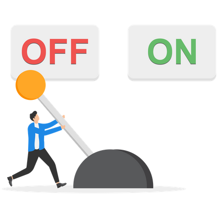 Businessman turning on giant switch  Illustration