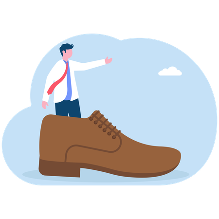 Businessman unable to fit leg in shoe  Illustration