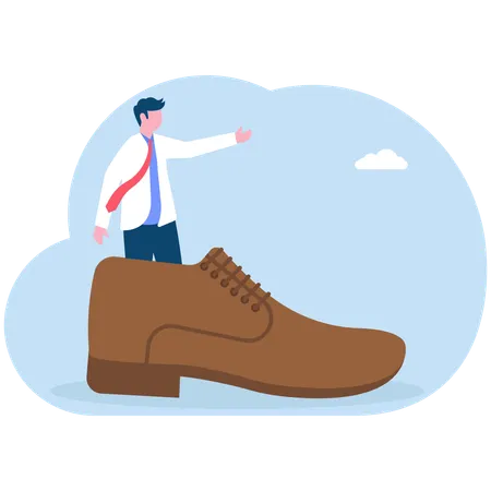 Businessman unable to fit leg in shoe  Illustration