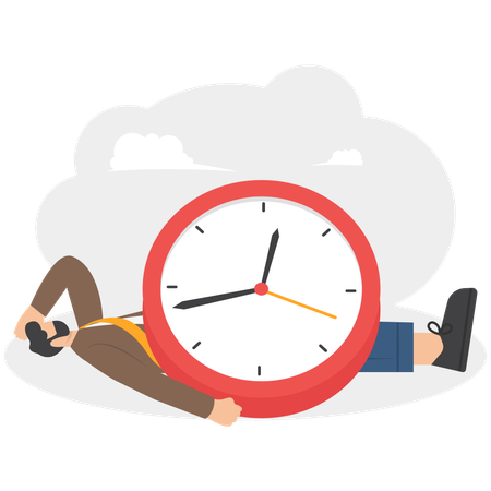 Businessman under big clock with stress and time pressure  Illustration