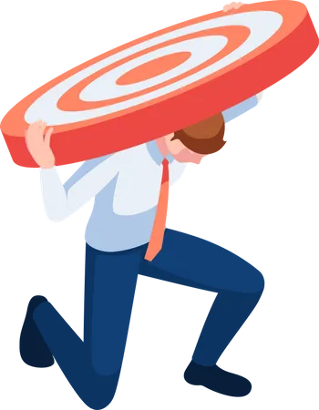 Flat 3 D Isometric Businessman Carry Very Big Target Than He Had Expected Business Target And Burden Concept Illustration