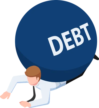 Flat 3 D Isometric Businessman Under The Debt Ball Debt Concept Illustration