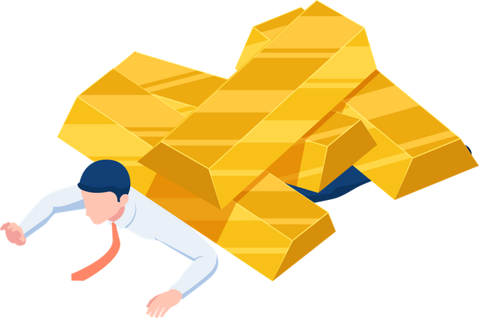Businessman under gold market crisis Illustration