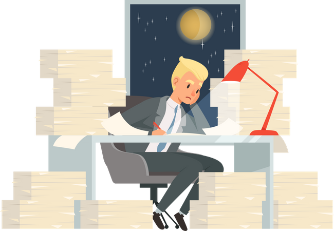 Businessman under paperwork load  Illustration