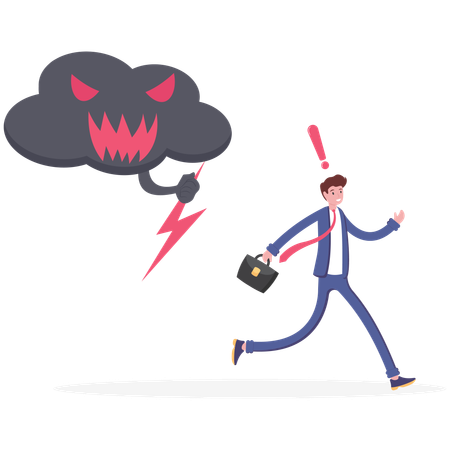 Businessman under the black cloud with thunder  Illustration