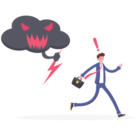 Businessman Under The Black Cloud With Thunder Vector Illustration Cartoon Illustration
