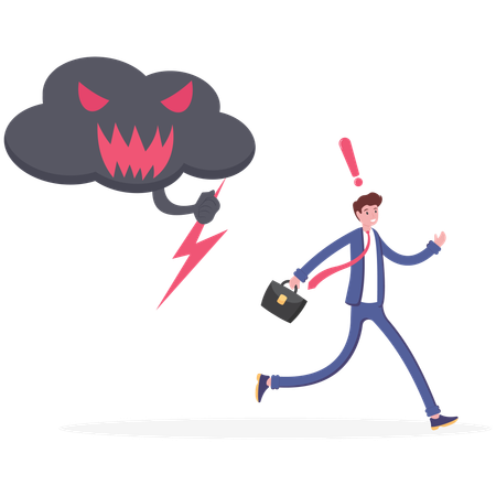 Businessman under the black cloud with thunder  Illustration