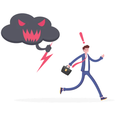 Businessman under the black cloud with thunder  Illustration