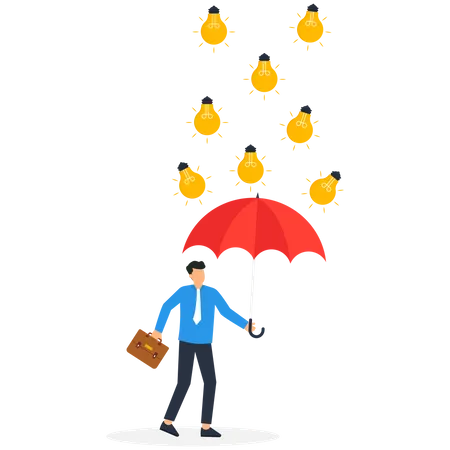 Businessman under Umbrella and bulb Idea  Illustration