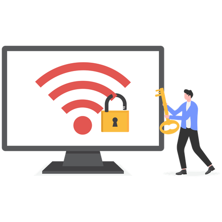 Businessman unlocking blocked wifi  Illustration